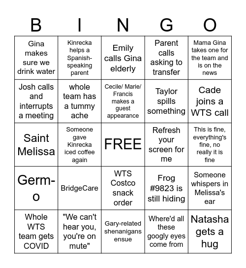Wake ThreeSchool Bingo Card