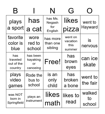 School of Innovation Bingo Card