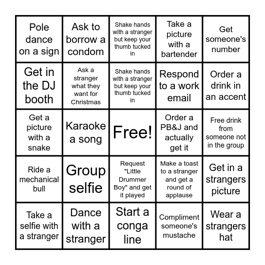 Bar Bingo Card