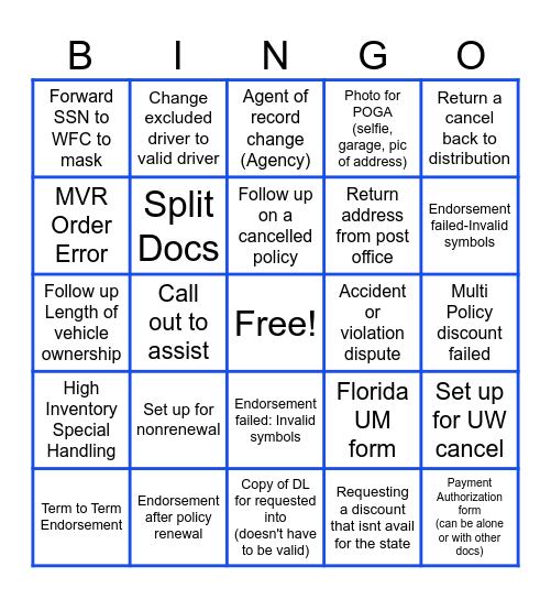 Processing Bingo Card