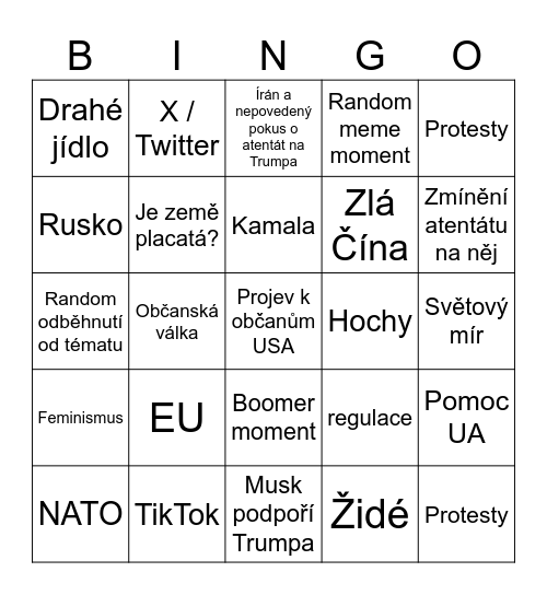 Krátká reakce clueless Bingo Card