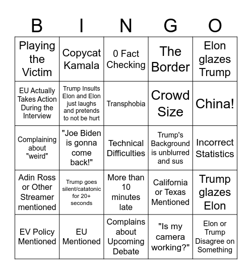 Trump X Interview Bingo Card