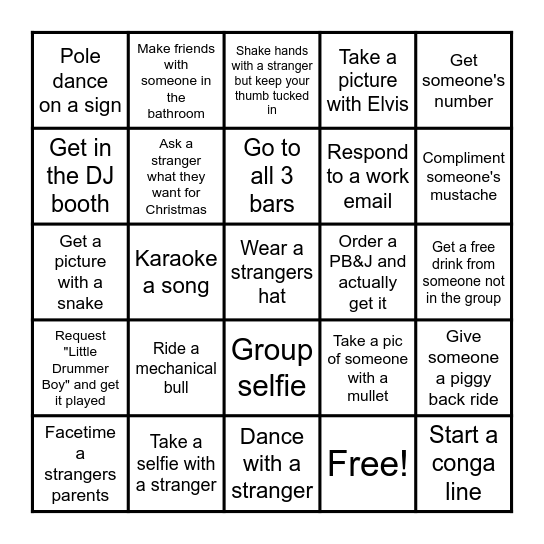 Bar Bingo Card