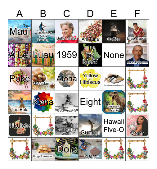 Hawaii Trivia Bingo Card