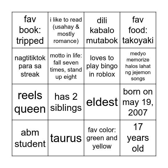 get to know me ☆ Bingo Card