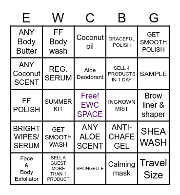 EWC Products Bingo Card