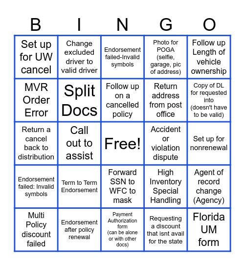 Processing Bingo Card