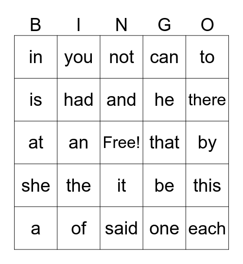 Fry Bingo Card