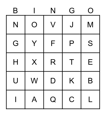 ALPHABET Bingo Card