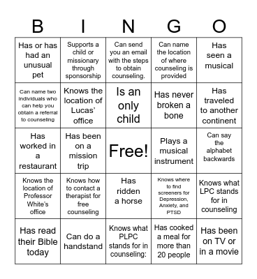 Find a Person Who Bingo Card