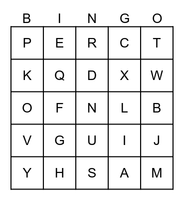 ALPHABET Bingo Card