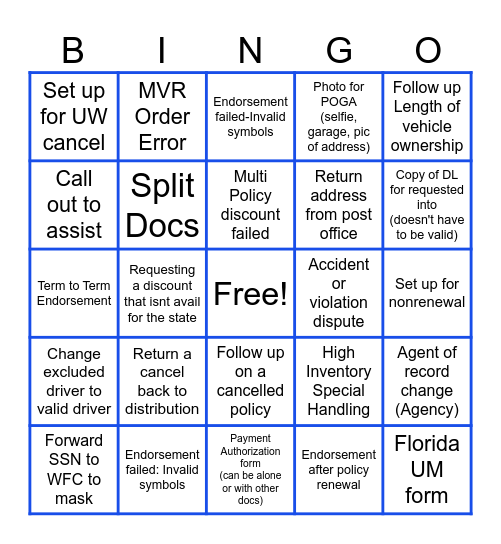 Processing Bingo Card