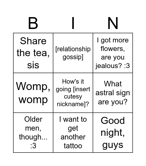 Poison Bingo Card