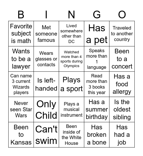 YHRA Bingo Card