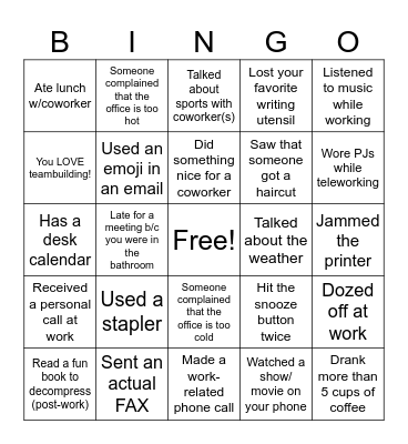 Workplace Bingo Card