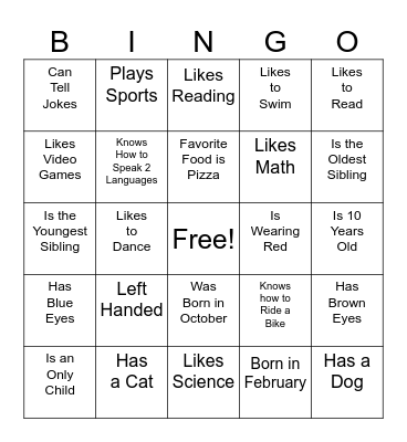After-School Bingo Card