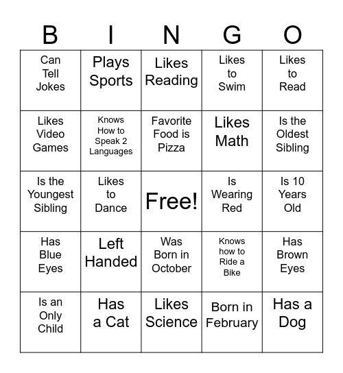 After-School Bingo Card