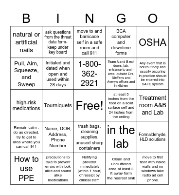 Safety Rounds Bingo Card