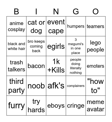 JUJUTSU SHENANIGANS Bingo Card