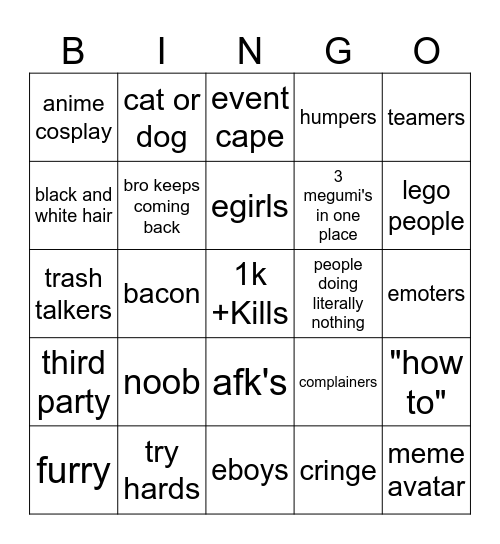 JUJUTSU SHENANIGANS Bingo Card