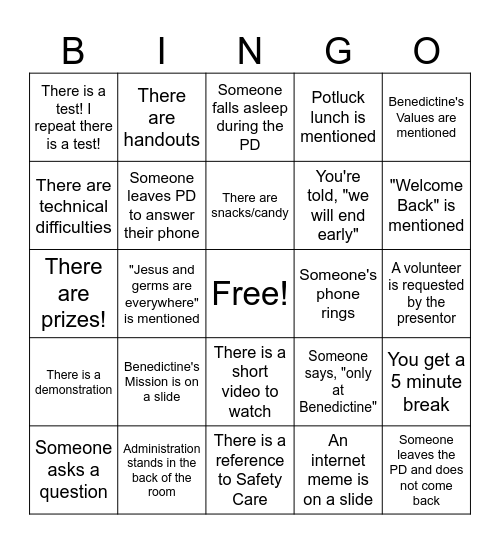 Professional Development Bingo Card