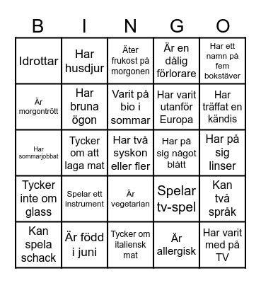 Lära känna-bingo Card