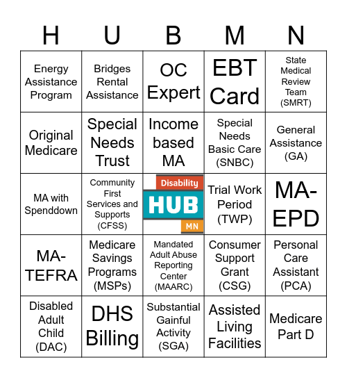 Disability Hub MN Group Bingo Card