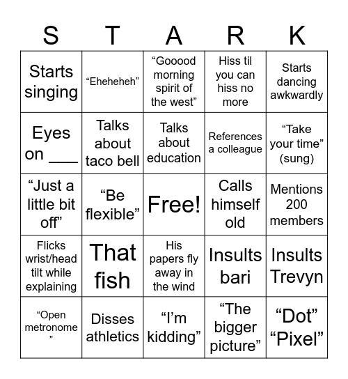 STARK Bingo Card
