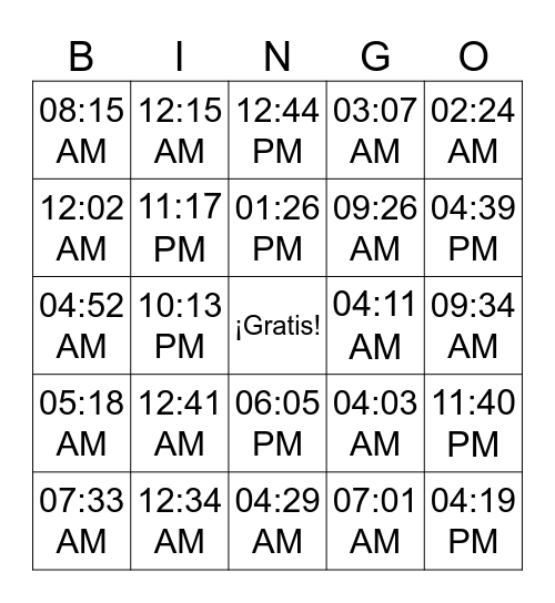 ¿Qué hora es? Bingo Card