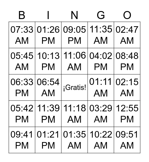 ¿Qué hora es? Bingo Card