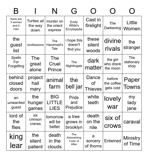 Book Club Bingo Card
