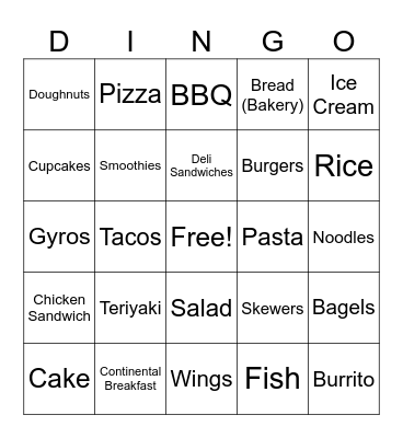 MFD Rep Lunches Bingo Card