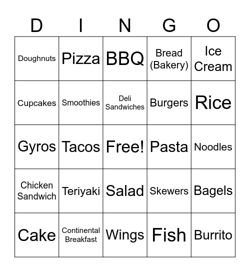 MFD Rep Lunches Bingo Card