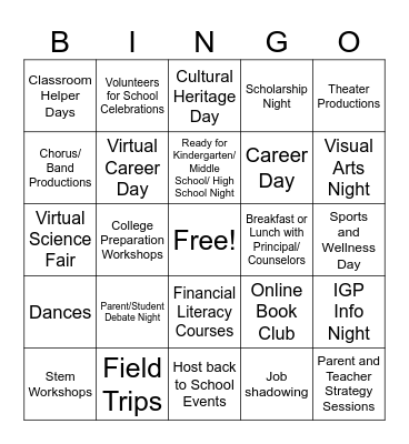 Parental Engagement Strategies Bingo Card