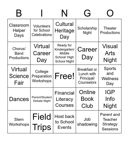 Parental Engagement Strategies Bingo Card