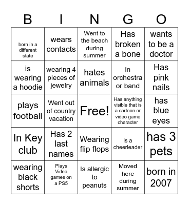 Getting to Know You Bingo Card