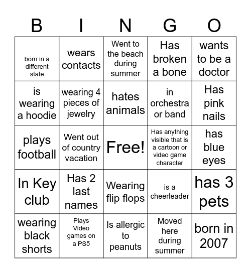 Getting to Know You Bingo Card