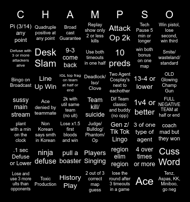VAL CHAMPS 2024 Bingo Card