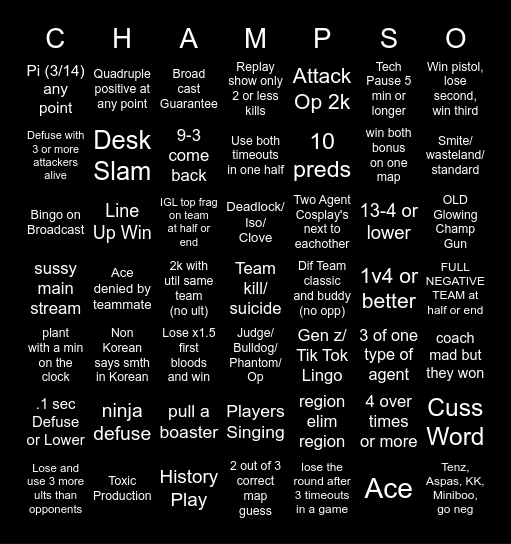 VAL CHAMPS 2024 Bingo Card