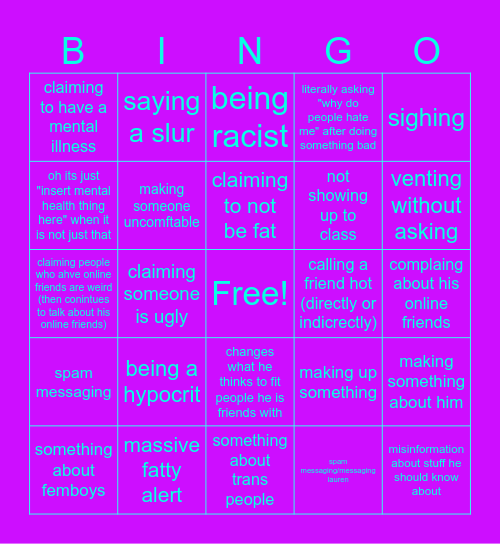 Ugly Transphobic Racist Homophobic Sewer Mole Bingo Card