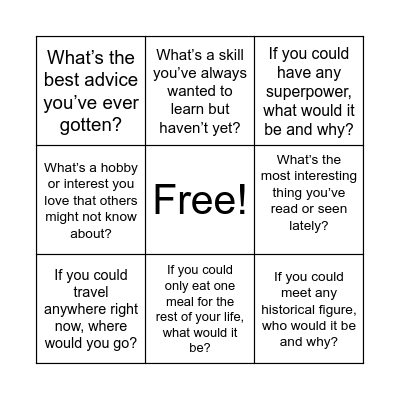 Icebreaker Bingo Card
