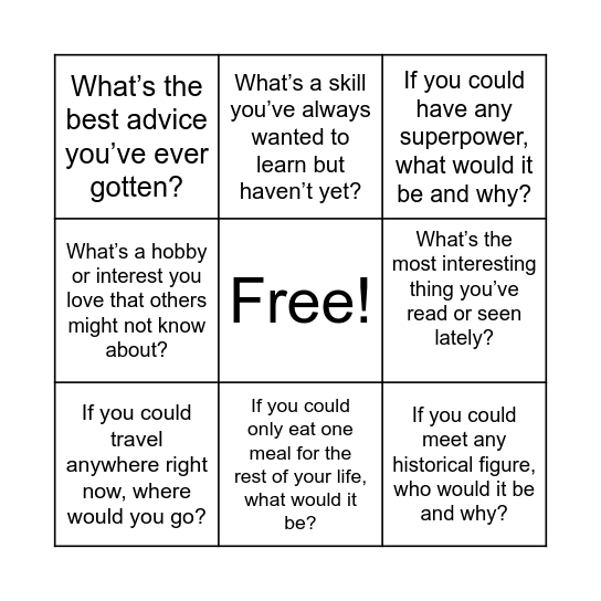 Icebreaker Bingo Card