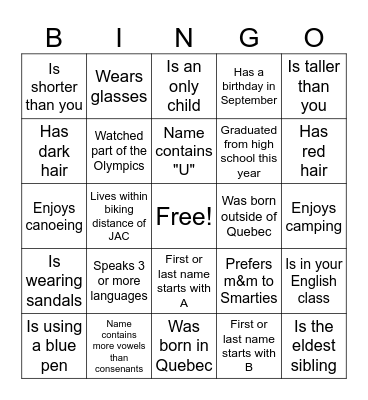 First Day with Suzanne Bingo Card