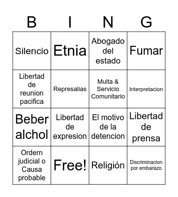 US Laws Bingo Card