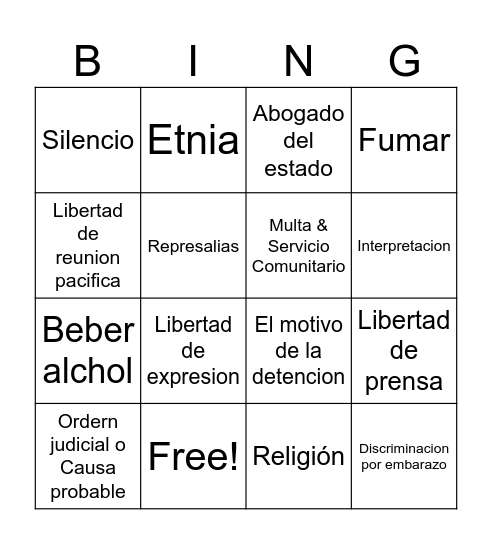 US Laws Bingo Card