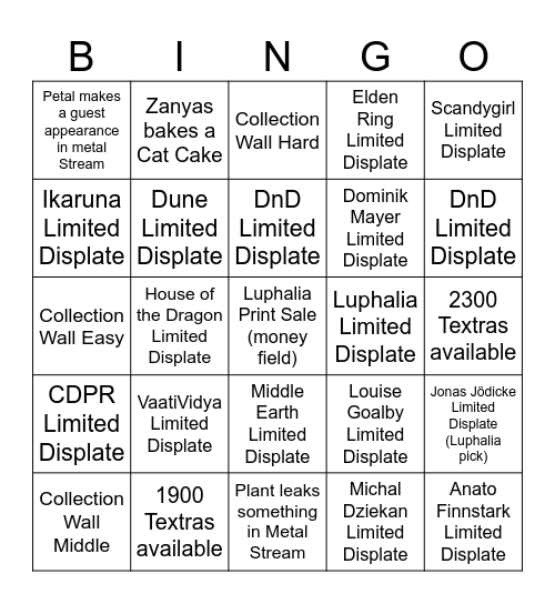 Displate Bingo Card