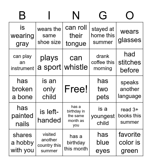 Find Someone Who... Bingo Card