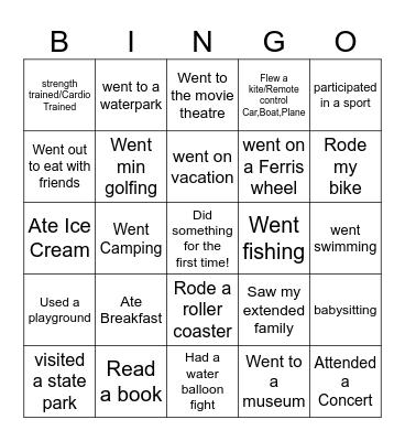 Summer Bingo Card