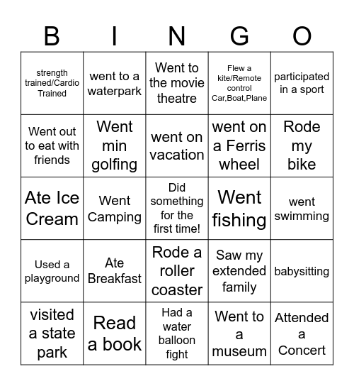 Summer Bingo Card