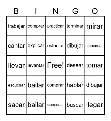 -AR Spanish Verbs Bingo Card